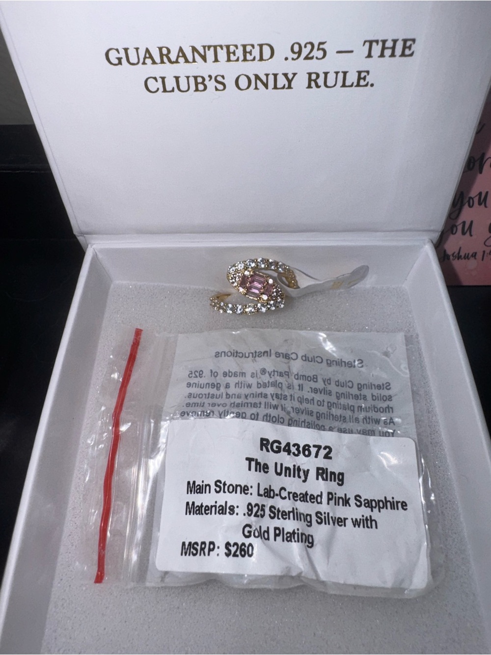 The Unity Ring - Pink Sapphire Sterling Silver with Gold Plating Size 7